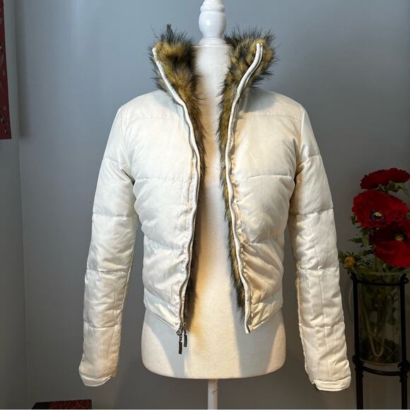 NEW Blanc Noir Faux Fur Reversible Puffer Winter Apres Ski Jacket Natural M NWT - Picture 1 of 16